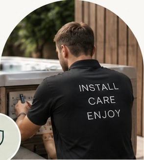 A technician maintaining a garden hot tub