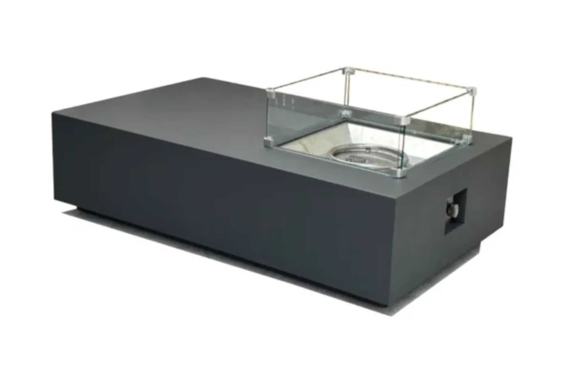 Black Chantico rectangular fire pit table with offset glass surround