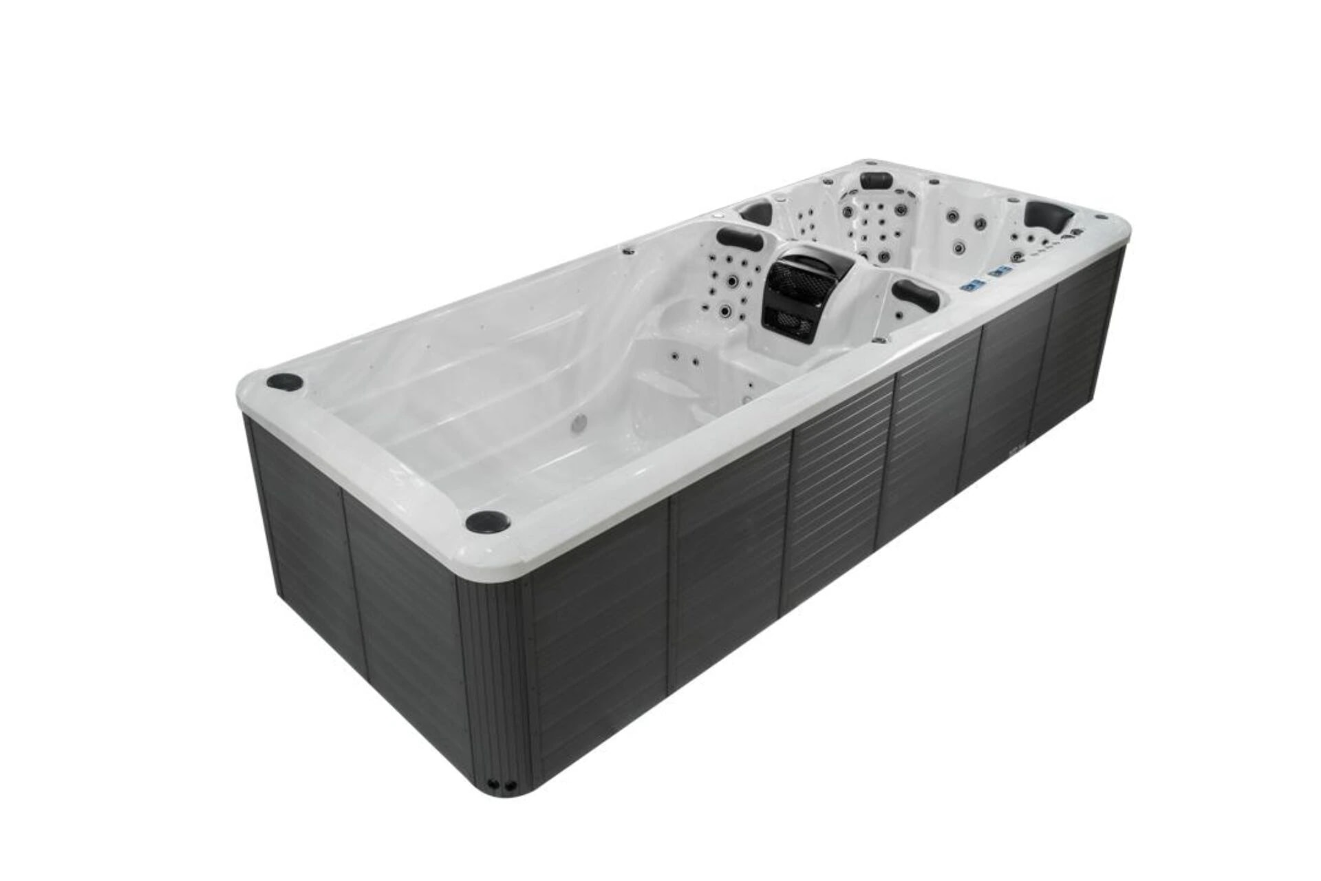 Hydro Vellamo with separate pool and spa sections in a white shell and dark cabinet